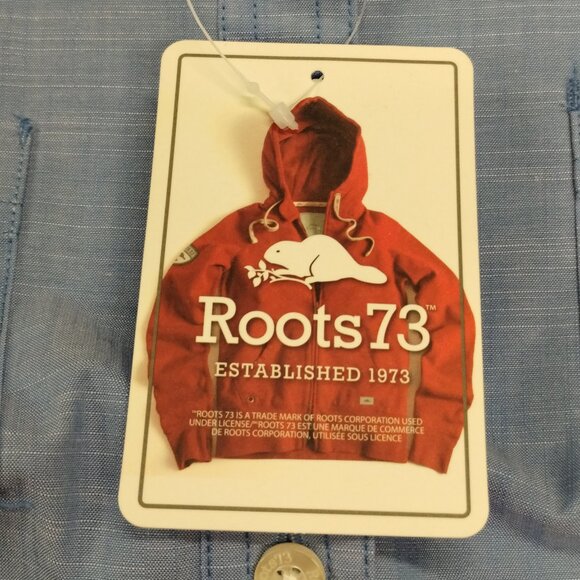 Women Roots 73 Blue Small Petite Western Style Button Up Shirt Roll Tab Sleeve - Picture 5 of 12